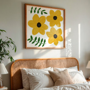 Impression Photo Art graphique de fleurs moderne jaune gras