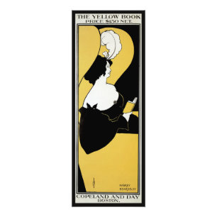 Impression Photo Art Nouveau vintage, femme lisant un livre jaune