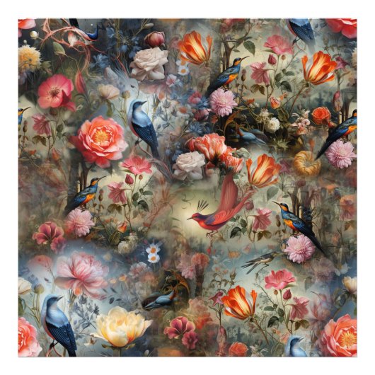 Impression Photo Art surréaliste avec fleurs et oiseaux (Devant)