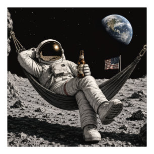Impression Photo Astronaute se détendant avec de la bière sur la Lu