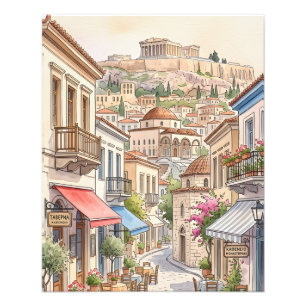 Impression Photo Athènes charmant Grèce Rue Aquarelle