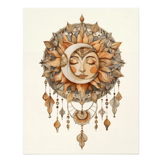 Impression Photo Attrape-rêve au visage de soleil doré (Devant)