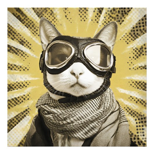 Impression Photo Aviator Cat Goggles Sunburst Portrait (Devant)