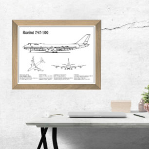 Impression Photo Avion de ligne 747 - Plan de dessin de plan d'avio