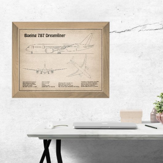 Impression Photo Avion de ligne 787 - Plan de dessin du plan d'avio