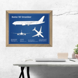 Impression Photo Avion de ligne 787 - Plan de dessin du plan direct