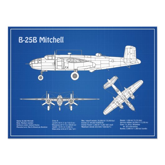 Impression Photo B-25B Mitchell Doolittle - Plan d'avion ABD (Devant)