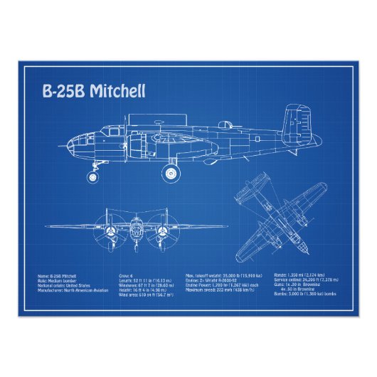 Impression Photo B-25B Mitchell Doolittle - Plan d'avion AD (Devant)
