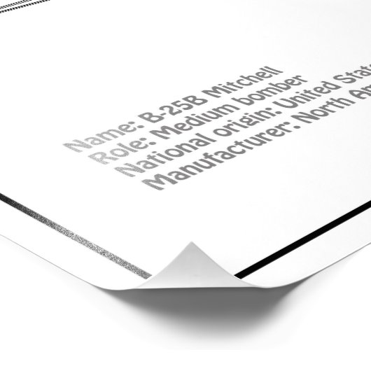 Impression Photo B-25B Mitchell Doolittle - Plan d'avion BD (Coin)