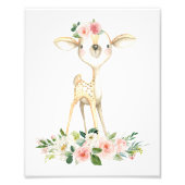 Impression Photo Baby Deer, Animaux Boisés, Boho, Fleurs Roses (Devant)