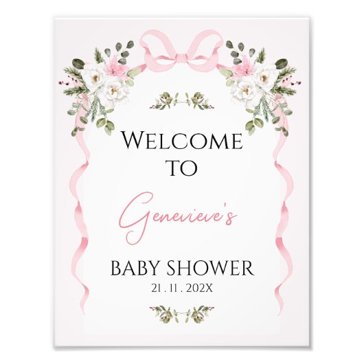 Impression Photo Baby shower Croquette Pink Bow Arch Affiche de bie (Devant)