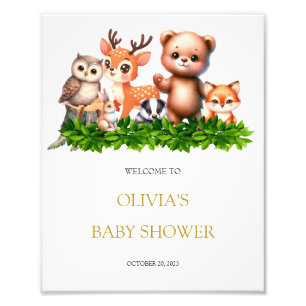 Impression Photo Baby shower des animaux forestiers signe de bienve