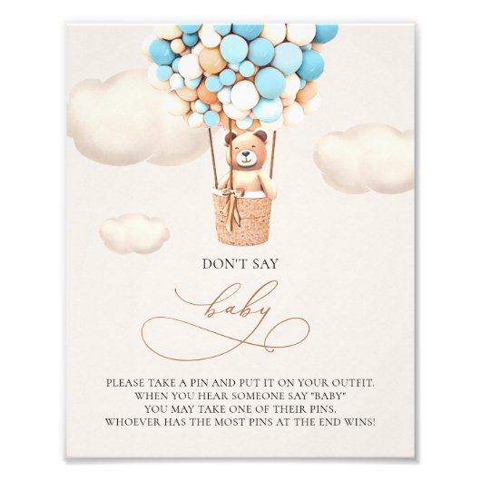 Impression Photo Ballons d'ours - Ne pas dire BÉBÉ - Signe (Devant)