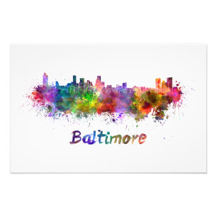 Impression Photo Baltimore skyline in watercolor