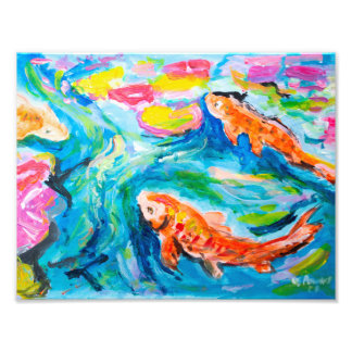 Impression Photo Bassin de carpes koï vibrant expressionniste