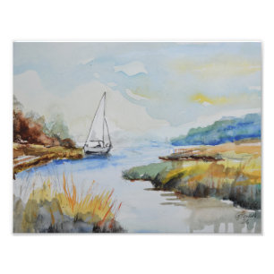 Impression Photo Bateau à voile rivière tranquille Impressionniste