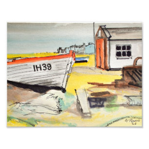 Impression Photo Bateau de pêche et cabane de plage