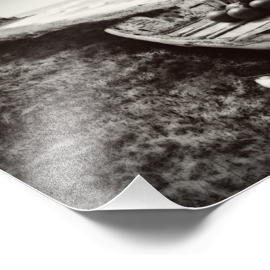 Impression Photo Bateau de pêche noir et blanc (Coin)