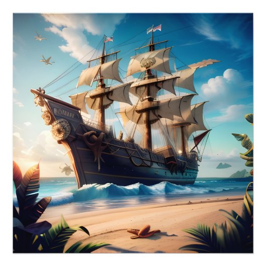 Impression Photo Bateau de pirate de la plage tropicale (Devant)