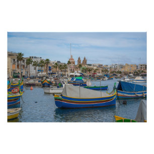 Impression Photo Bateaux de pêche traditionnels colorés à Malte