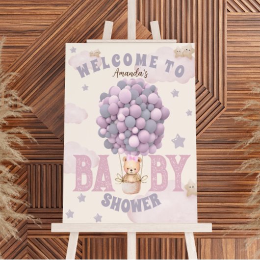 Impression Photo Bear Balloons fille Baby shower rose Affiche de bi