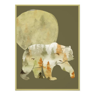 Impression Photo Bear Walking in Woods Moon Peint Forêt Faune