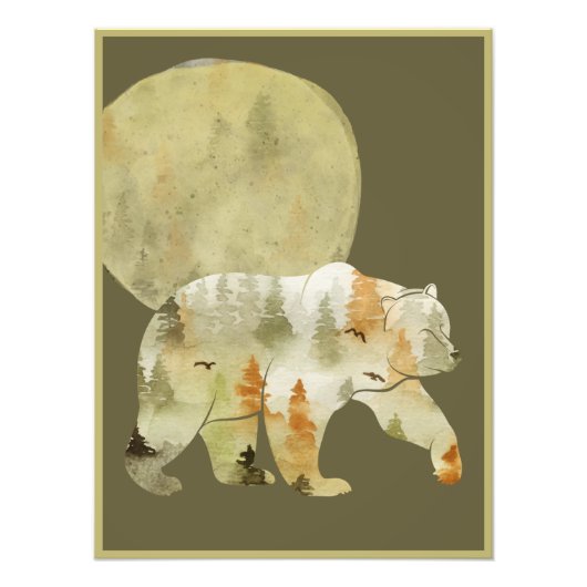 Impression Photo Bear Walking in Woods Moon Peint Forêt Faune (Devant)