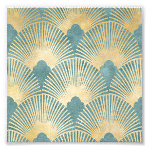 Impression Photo Beau motif ventilateur, or turquoise, motif Art Dé