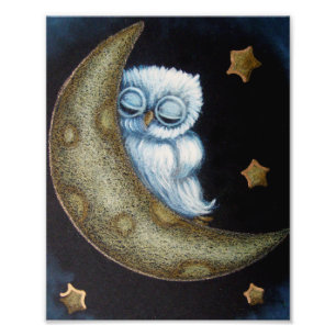 IMPRESSION PHOTO BÉBÉ BLEU OWL DORMIR DANS L'AFFICHE LUNE 8" X 10"