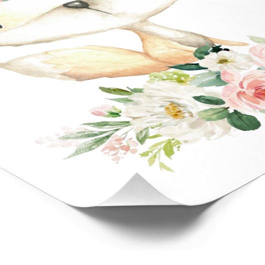 Impression Photo Bébé Fox, Bois Animaux, Boho, Fleurs roses (Coin)