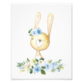 Impression Photo Bébé lapin, Animaux en bois, Boho, Fleurs bleues (Devant)