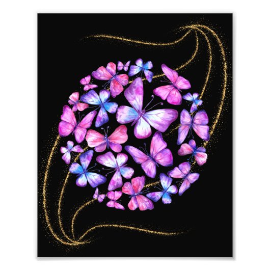 Impression Photo Belle Aquarelle Papillons avec Boule d'Or (Devant)