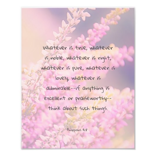 Impression Photo Belle citation de versets bibliques aux fleurs ros (Devant)