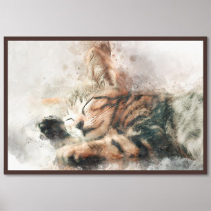 Impression Photo Belle et mignonne chaton couchage aquarelle