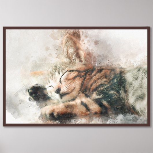 Impression Photo Belle et mignonne chaton couchage aquarelle