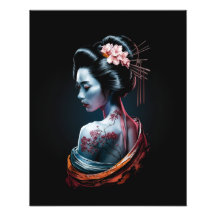 Belle Geisha Art Print - Arrière - plan noir!