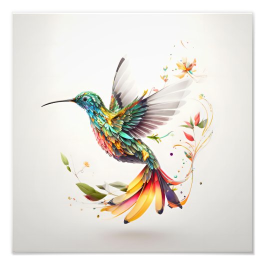 Impression Photo Belle illustration pointue d'un colibri. (Devant)