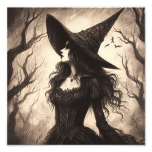 Impression Photo Belle Sorcière Éffrayant Goth Halloween Illustrati