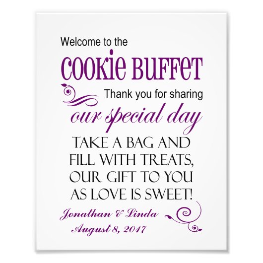 Impression Photo Bienvenue au Cookie Buffet Mariage Sign - Plum (Devant)