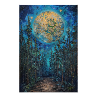 Impression Photo Bitcoin Moon BTC peinture à l'huile d'art
