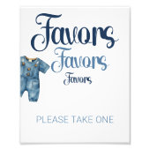 Impression Photo Bleu Denim Jeans Baby shower garçon Favoriser sign (Devant)