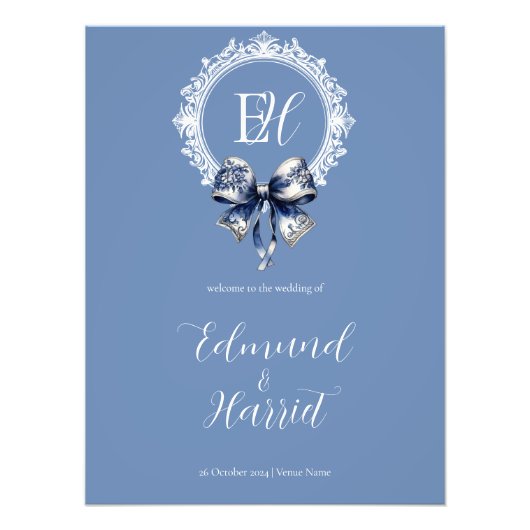 Impression Photo Blue Croquette Inspiré Mariage Affiche de bienvenu (Devant)