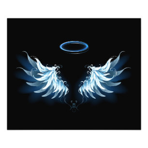 Impression Photo Blue Glowing Angel Wings on black background