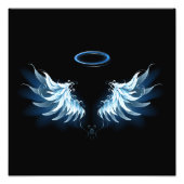 Impression Photo Blue Glowing Angel Wings on black background (Devant)