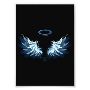 Impression Photo Blue Glowing Angel Wings on black background