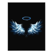 Impression Photo Blue Glowing Angel Wings on black background (Devant)