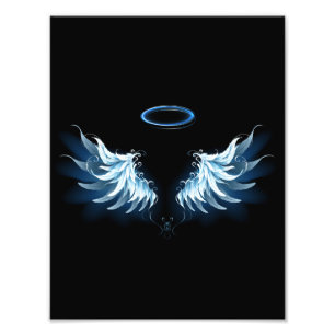 Impression Photo Blue Glowing Angel Wings on black background