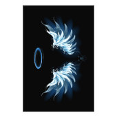 Impression Photo Blue Glowing Angel Wings on black background (Devant)