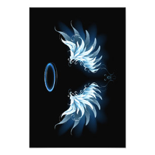 Impression Photo Blue Glowing Angel Wings on black background
