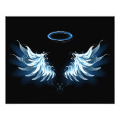 Impression Photo Blue Glowing Angel Wings on black background (Devant)